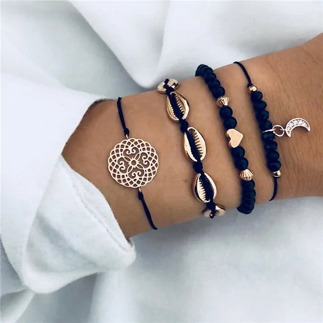 Bohemian Black Beads Chain Bracelets